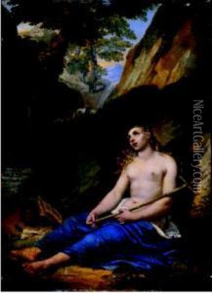 Maddalena Penitente In Un Paesaggio Roccioso Oil Painting - Giuseppe Bezzuoli