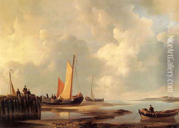 Figures At The Shore Oil Painting - Jan Christianus Schotel