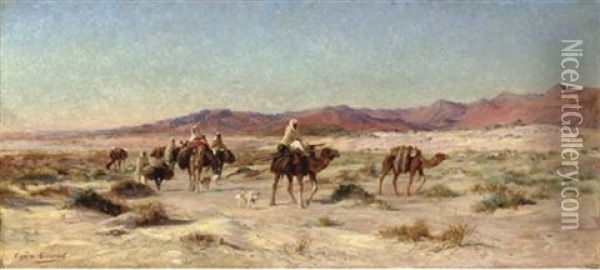A Desert Caravan Oil Painting - Eugene Alexis Girardet