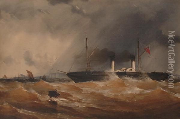 A Paddlesteamer Off The South Coast. Oil Painting - Charles, Taylor Snr.