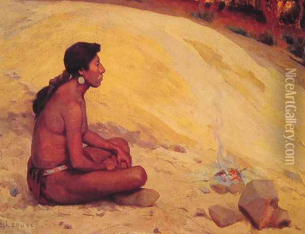 Indian Seated by a Campfire Oil Painting - Eanger Irving Couse