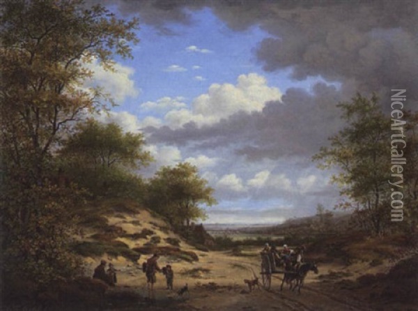 Hollandische Dunenlandschaft Mit Pferdekarren Und Spielenden Kindern Oil Painting - Gerrit Hendrik Gobell