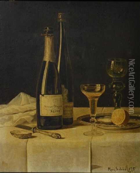 Still Life Painting With Wine Bottles Oil Painting - Max Schoedl