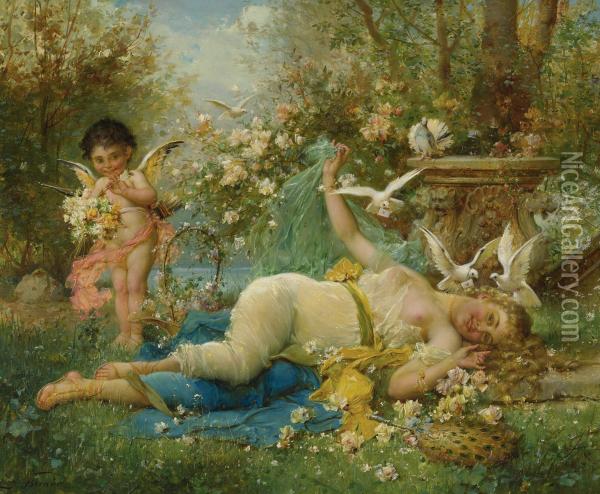 Venus And Cupid Oil Painting - Joseph Antoine Bernard