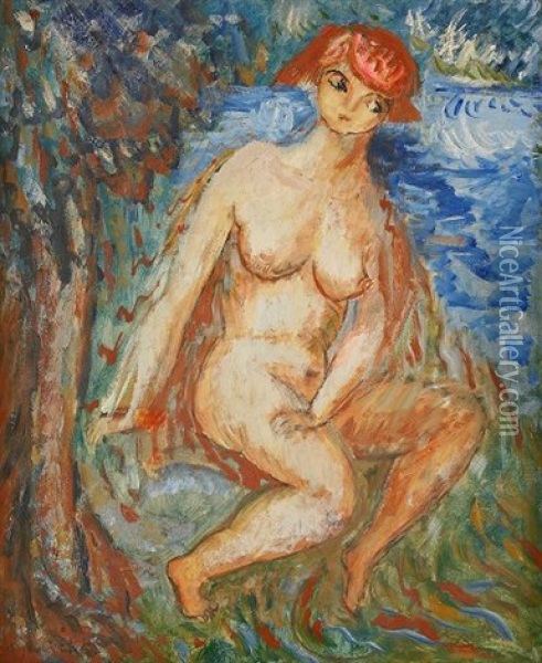Vid Badet Oil Painting - Sigrid (Maria) Hjerten