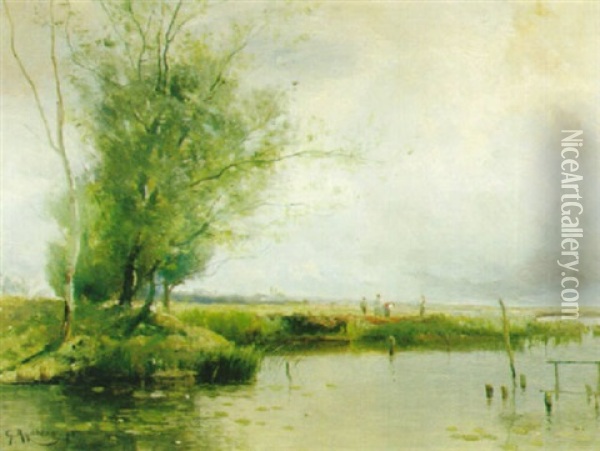 Landskap Med Vattendrag Oil Painting - Gustaf Rydberg