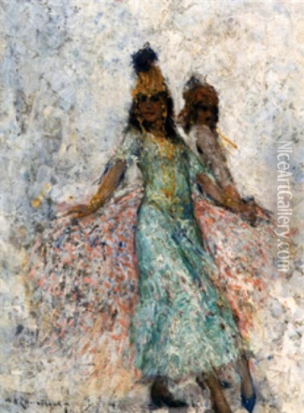 Deux Danseuses Ouled Nail Oil Painting - William Lambrecht