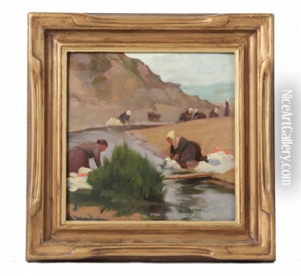 Laundry Women In The Arroyo Oil Painting - Jean Mannheim