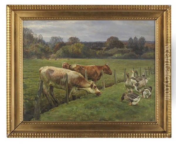 Landscape With Cattle And Ducks Oil Painting - Niels Pedersen Mols