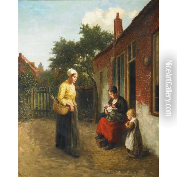 Visiting The New Mother Oil Painting - Bernard de Hoog