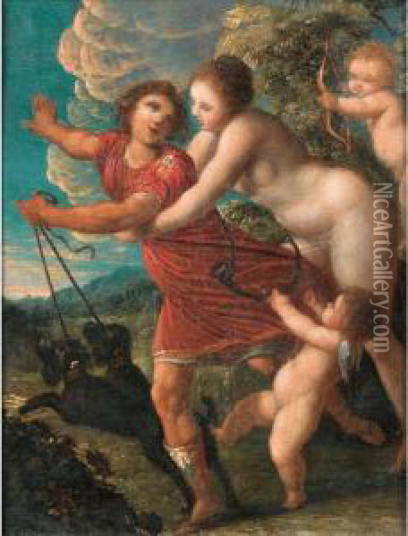 Venus Et Adonis [pierre Brebiette ; Venus And Adonis ; Oil On Copper] Oil Painting - Pierre Brebiette