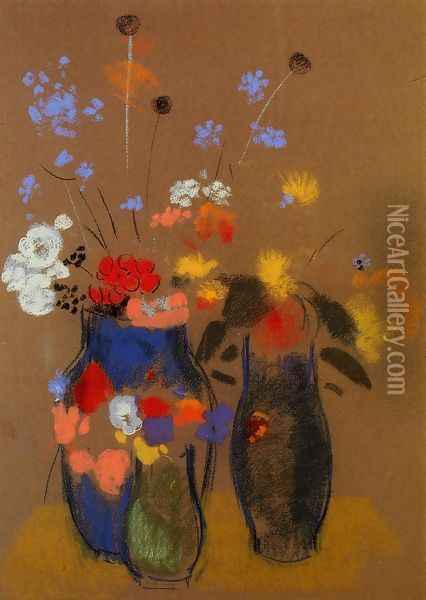 Three Vases Of Flowers Oil Painting - Odilon Redon