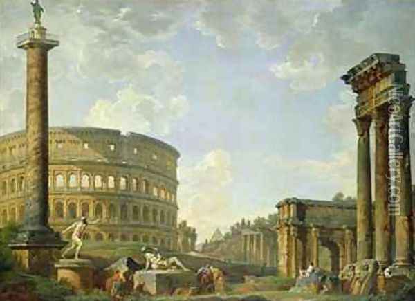 The Pantheon and other Monuments, 1735 Oil Painting - Giovanni Paolo Panini