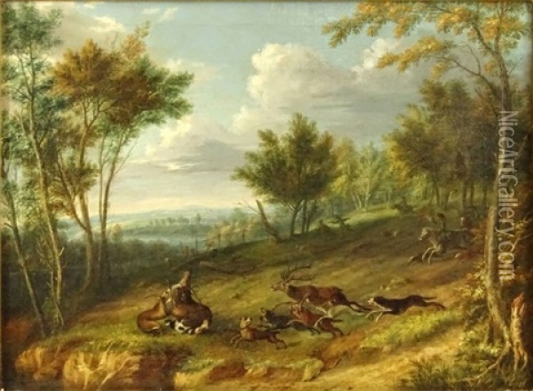Stag Hunt Oil Painting - Friedrich Wilhelm Hirt