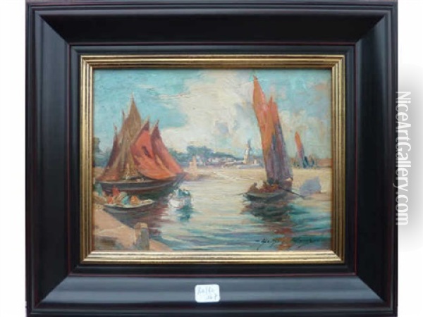 Scene De Port Animee Oil Painting - Arthur Midy