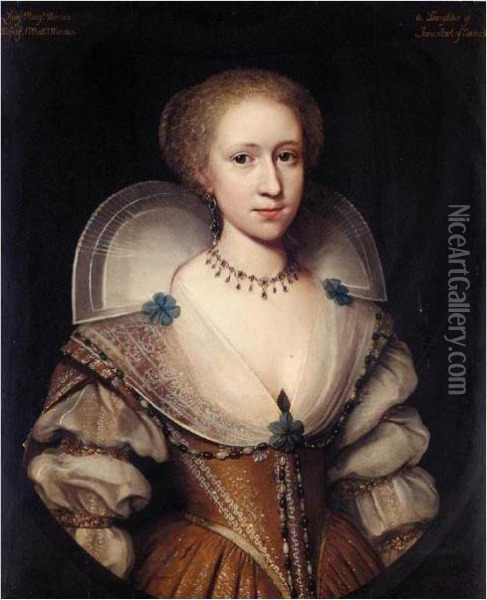 Portrait Of Lady Margaret Mennes Oil Painting - Cornelius Jonson