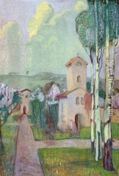 Church Garden Oil Painting - Lajos Gulacsy
