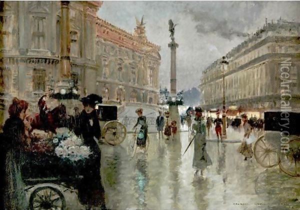 La Rue Auber Oil Painting - Georges Stein