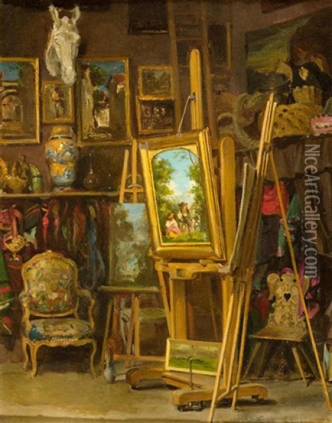 Im Atelier Des Kunstlers Oil Painting - Louise-Emilie Leleux-Girard