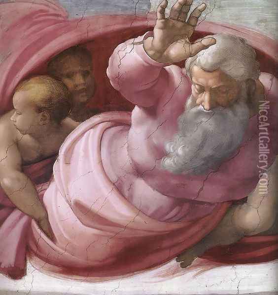 Separation of the Earth from the Waters (detail) 1511 Oil Painting - Michelangelo Buonarroti