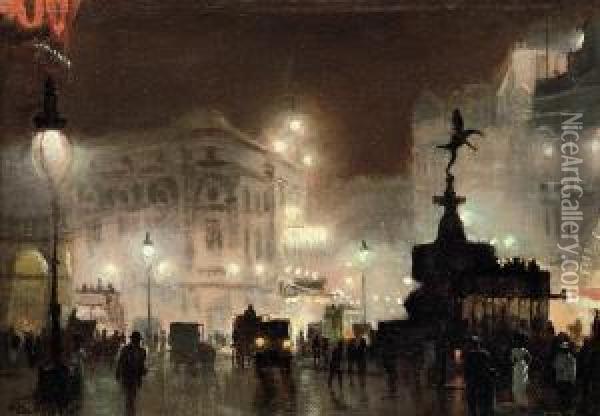 Picadilly Circus Oil Painting - George Hyde Pownall
