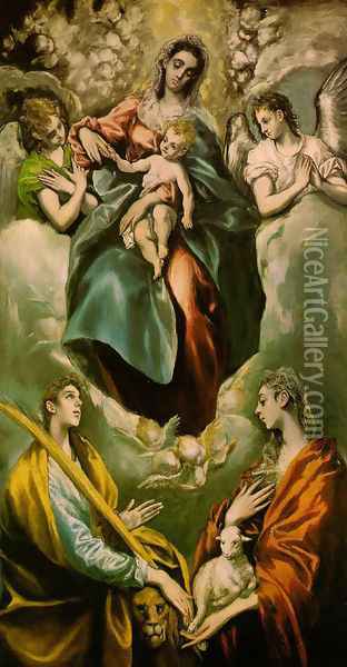 Virgin and Child with St. Martina and St. Agnes Oil Painting - El Greco (Domenikos Theotokopoulos)