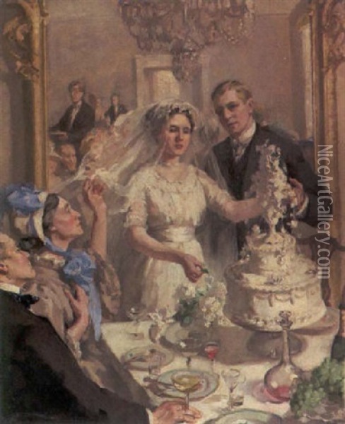 Brautpaar Vor Der Hochzeitstorte Oil Painting - Peder Severin Kroyer