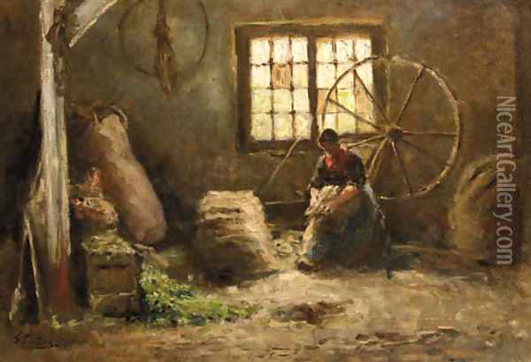 Wolkamster A peasantwoman combing wool Oil Painting - Evert Pieters