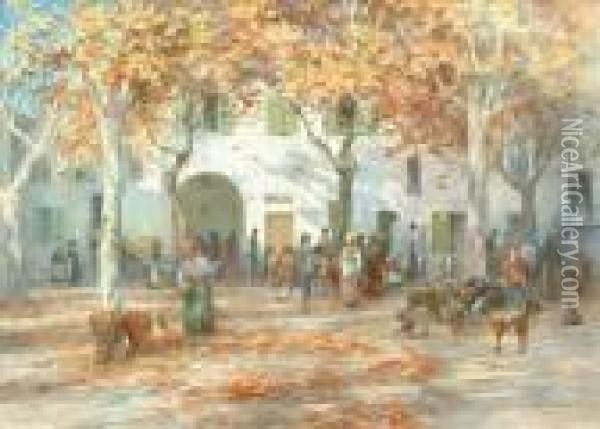 Acontinental Town Square Oil Painting - Charles Nathaniel Worsley