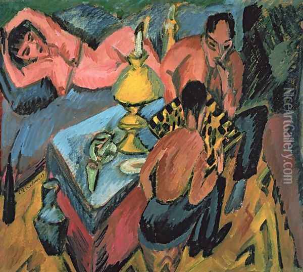 Otto Muller 1874-1930 Playing Chess Oil Painting - Ernst Ludwig Kirchner