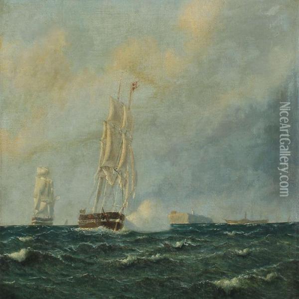 The Battle At Helgoland Oil Painting - Carl Emil Baagoe