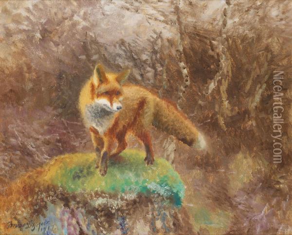 Fox In An Autumn Landscape Oil Painting - Bruno Andreas Liljefors