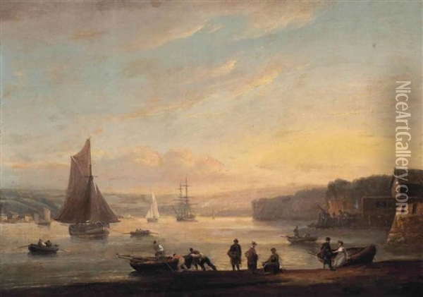 Unloading The Catch, Teignmouth, Devon Oil Painting - Thomas Luny