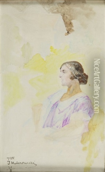 Portrait Of The Artist's Wife Sitting In An Armchair - Sketch Oil Painting - Jacek Malczewski