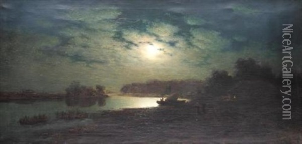 Moonlit Coast Oil Painting - Gavril Pavlovich Kondratenko
