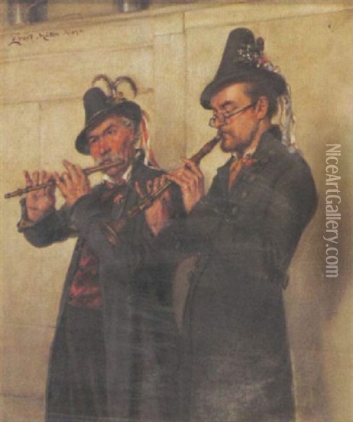 Zwei Musizierende Bayern Oil Painting - Ernst Immanuel Mueller