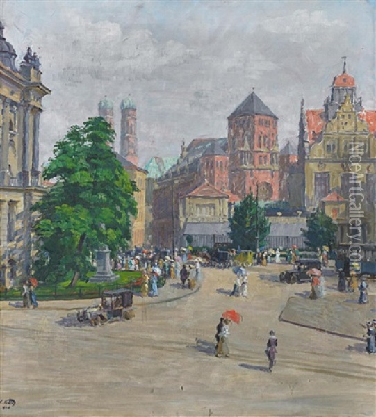 Der Lenbachplatz In Munchen Oil Painting - Charles Vetter