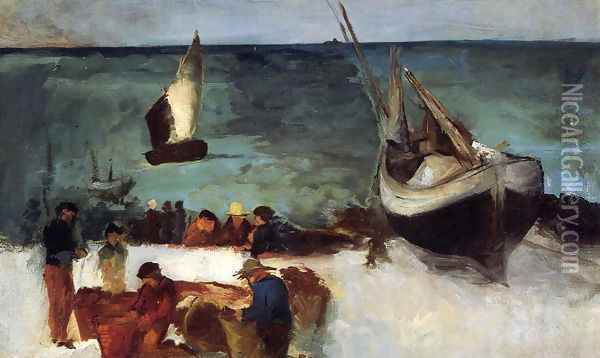Berck Seascape: Fishing Boats and Fishermen Oil Painting - Edouard Manet