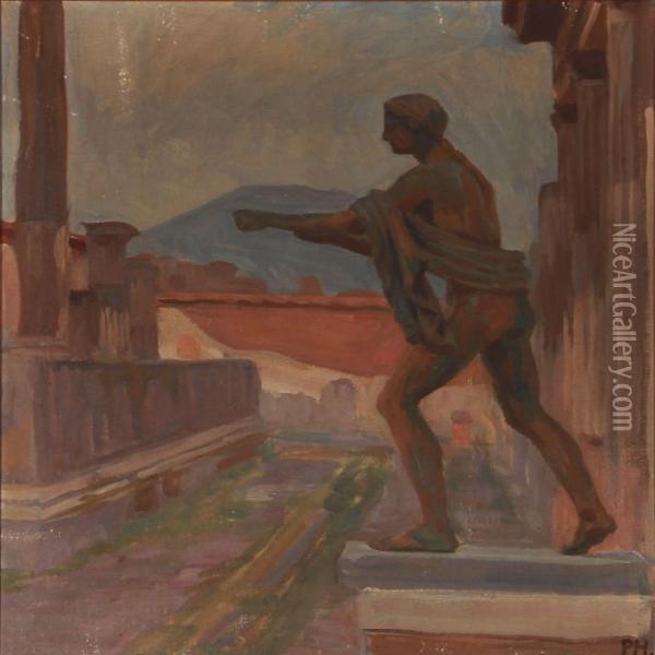 The Apollon Temple In Pompei Oil Painting - Peter Marius Hansen