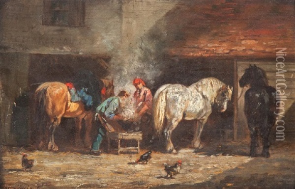 Blacksmith Shop Oil Painting - William Henry Davis