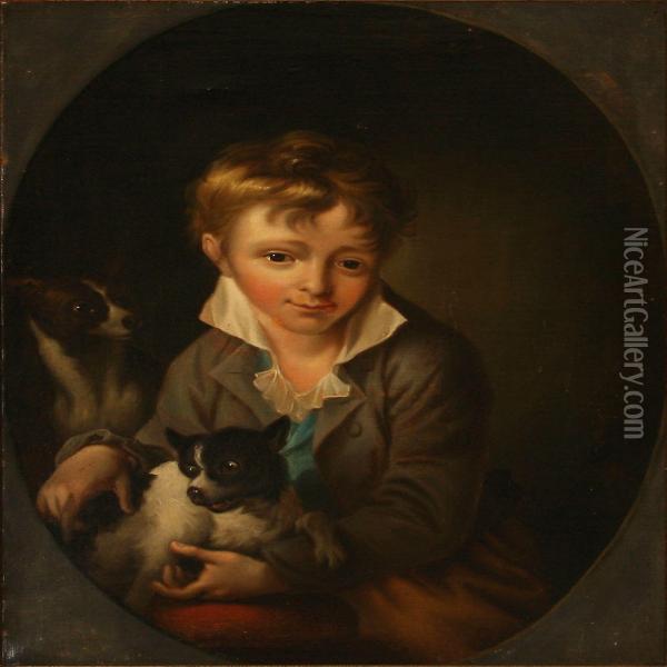 A Boy With Dog Oil Painting - Hans Hansen