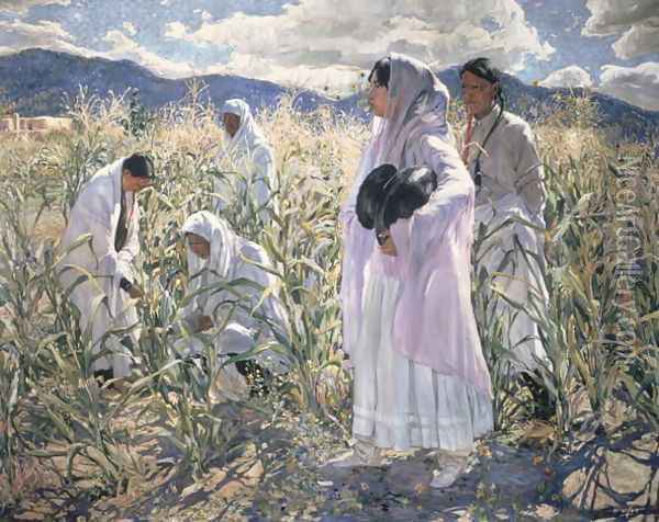 Indian corn, Taos Oil Painting - Walter Ufer