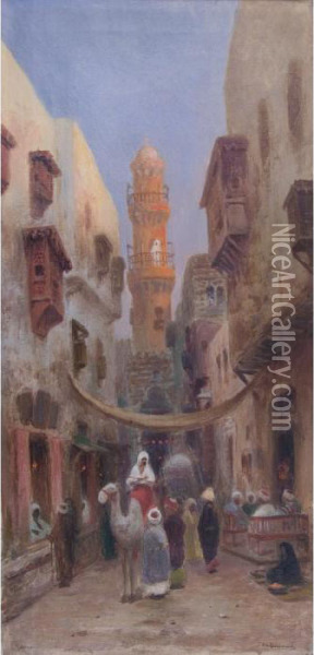 A Street In Cairo Oil Painting - Frans Wilhelm Odelmark