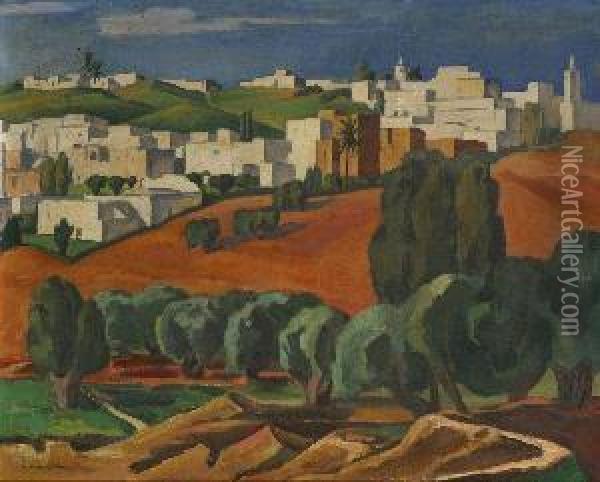 Sidi Bou Said (iii) In Tunesien. Oil Painting - Heinrich Schroder