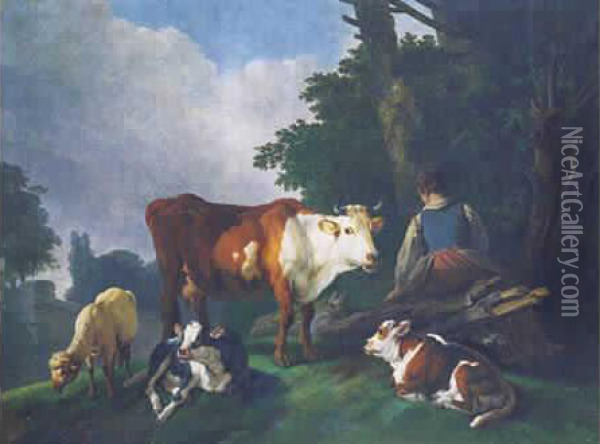 Paysage Pastoral Oil Painting - Jean-Baptiste Huet I