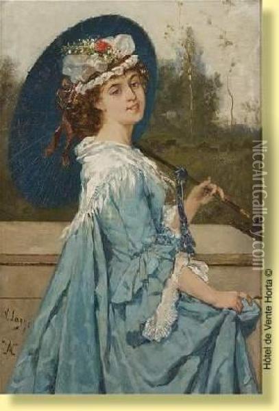 Jeune Femme A L'ombrelle Oil Painting - Victor Lagye