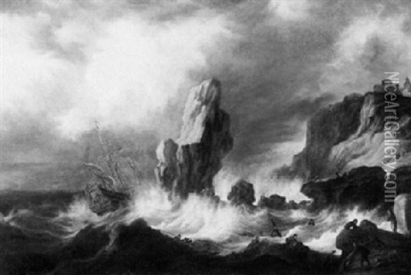 A Shipwreck Off A Rocky Coast Oil Painting - Bonaventura Peeters the Elder