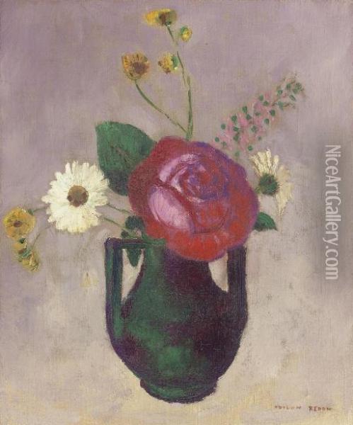 La Rose Et La Marguerite Oil Painting - Odilon Redon