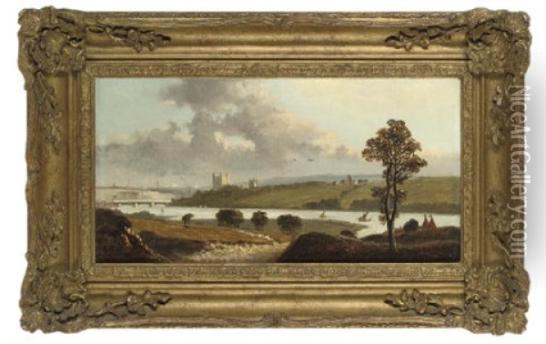 A View Down The River (rochester?) Oil Painting - Edmund John Niemann