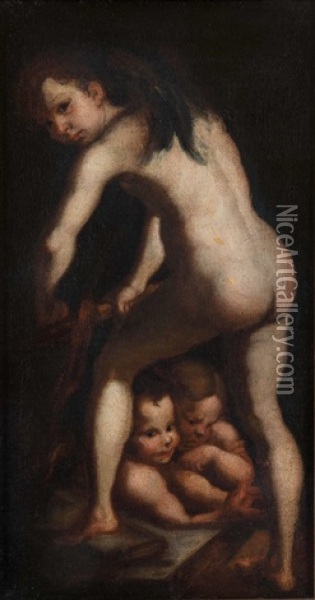 Des 17. Jhdts. Der Bogenschnitzende Amor Oil Painting -  Parmigianino